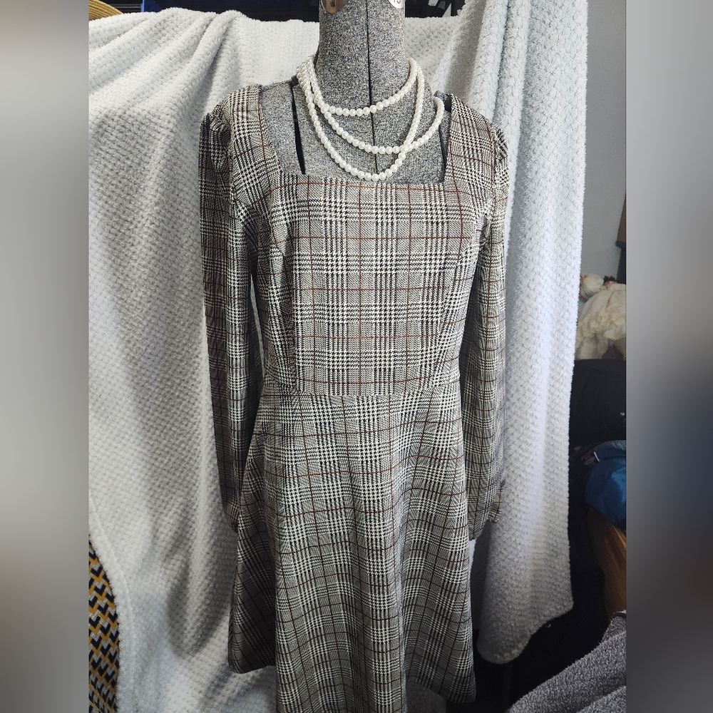 Allegra K Classic Checkered Long Sleeve Dress